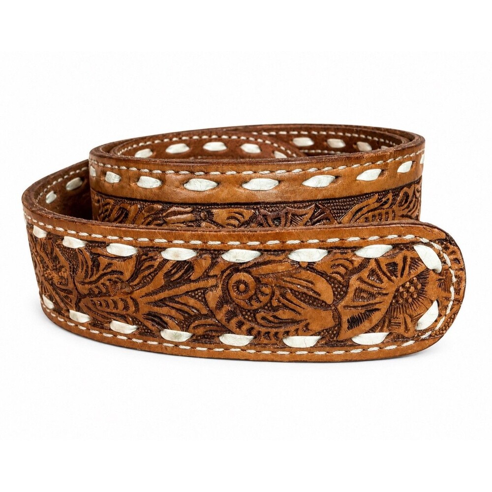 Miller Western Wear Tooled Leather Belt Size 38 Brown Hand Tooled Usa Cowboy